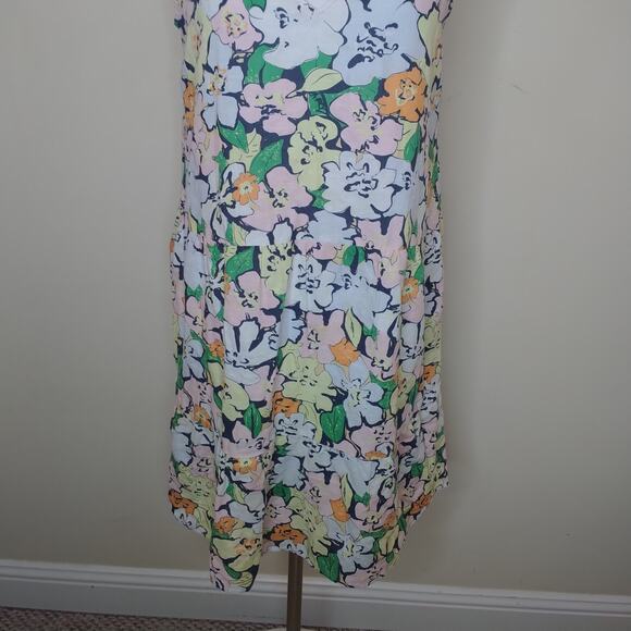 Jake's Floral Dress Linen Cotton Pockets Sleeveless - Picture 3 of 10